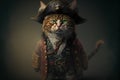 Ai generated. Cute pirate cat with a hat called tricorn or tricorne 3d character and a costume