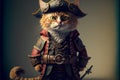 Ai generated. Cute pirate cat with a hat called tricorn or tricorne 3d character and a costume