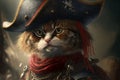 Ai generated. Cute pirate cat with a hat called tricorn or tricorne 3d character and a costume