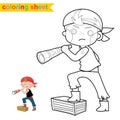 Cute pirate coloring page. Educational printable coloring worksheet.