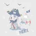 Cute pirate dog and ship with slogan.