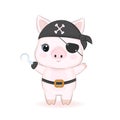 Cute pirate little pig cartoon animal illustration