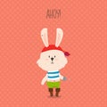 Cute pirate rabbit with hook greeting card. Ahoy. Vector design