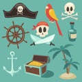 Cute pirate set, objects collection, illustration, flat Royalty Free Stock Photo