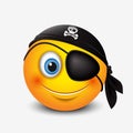Cute pirate smiley wearing black pirate scarf and eye patch - emoticon, emoji - vector illustration Royalty Free Stock Photo