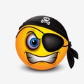 Cute pirate smiley wearing black pirate scarf and eye patch - emoticon, emoji - vector illustration Royalty Free Stock Photo