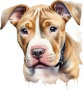 Cute Pitbull, a watercolor painting of a cute Pitbull. AI-Generated.