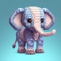 Cute Pixel Elephant: 3d Render In Light Violet And Sky-blue