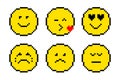 Cute pixel emoticons. Smile icons. Set of Emoji. Pixel art icons. Vector illustration. EPS 10.