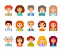 Pixel male and female faces avatars