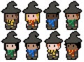 Cute pixel wizards from different houses - isolated 8 bit vectors