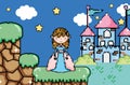 Cute pixelated videogame fantasy scenery Royalty Free Stock Photo