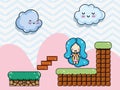 Cute pixelated videogame fantasy scenery Royalty Free Stock Photo