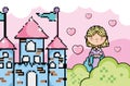 Cute pixelated videogame fantasy scenery Royalty Free Stock Photo