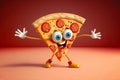 A cute pizza cartoon character dancing with joy. Generative AI