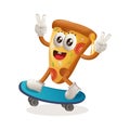 Cute pizza mascot playing skateboard, skateboarding