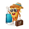 Cute pizza mascot on vacation