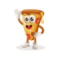 Cute pizza mascot waving hand