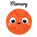 Cute planet. Cartoon Mercury. Vector space clip art for kids and children