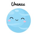 Cute planet. Cartoon Uranus. Vector space clip art for kids and children Royalty Free Stock Photo