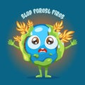 Cute planet earth character. Stop forest fires. Royalty Free Stock Photo