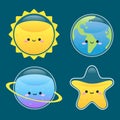 Cute planet, earth, sun and star smile vector