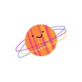 Cute planet Saturn or Jupiter with smiling face, vector cartoon Galaxy space object, Astronomy emoji character design Royalty Free Stock Photo