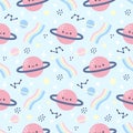 Cute planet in space seamless pattern background