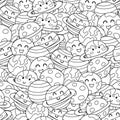 Cute planets black and white seamless pattern. Solar system planets coloring page Royalty Free Stock Photo