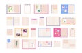 Cute planner, diary, journal, paper notebook and to do list. Decorated notepads with stickers, photos and flowers