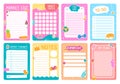 Cute planner pages with stickers, notebook or diary template. Weekly planner, to do list, habit tracker kids journal