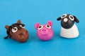 Cute plasticine farm animals collection - Pig, horse, sheep.