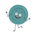 Cute plate character with emotions dancing, smile face, arms and legs. The funny, happy or smile hero, joyful dish with