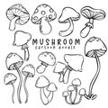 Cute playful autumn mushroom outline Doodle Illustration. Whimsical Fall Hand Drawing Art for stickers, greeting cards templates