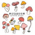 Cute playful autumn mushroom in vibrant colors Doodle Illustration. Whimsical Fall Hand Drawing Art for stickers, greeting cards