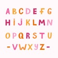 Cute playful font in childish naive style. Fidgety bold alphabet with uppercase letters for festival headline, greeting