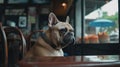 French Bulldog in a Cafe - Funny Pose