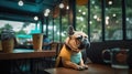 French Bulldog in a Cafe - Funny Pose