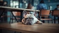 French Bulldog in a Cafe - Funny Pose