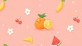 Cute and Playful Fruit Pattern Design with Colorful Elements on Light Pink Background Royalty Free Stock Photo