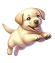 Cute playful Golden Retriever puppy in a Jump. Watercolor illustration Royalty Free Stock Photo