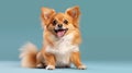 Cute playful little doggy looking happy isolated on blue background