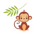 Cute Playful Monkey with Long Tail Sitting with Tree Branch Vector Illustration
