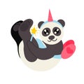 Cute playful panda in a fairy costume with a magic wand on a white background. Vector illustration. Design element.