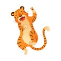 Cute playful tiger. Friendly jungle wild predator animal cartoon vector illustration