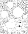 Adult coloring book,page a cute playing with ball cat on the floral background for relaxing.Zen art style illustration.