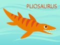 Cute Pliosaur swimming. Dinosaur life. Vector illustration of prehistoric character in flat cartoon style isolated on