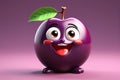 A Cute Plum as a 3D Rendered Character Over Solid Color Background Having Emotions