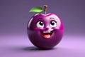 A Cute Plum as a 3D Rendered Character Over Solid Color Background Having Emotions