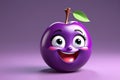 A Cute Plum as a 3D Rendered Character Over Solid Color Background Having Emotions